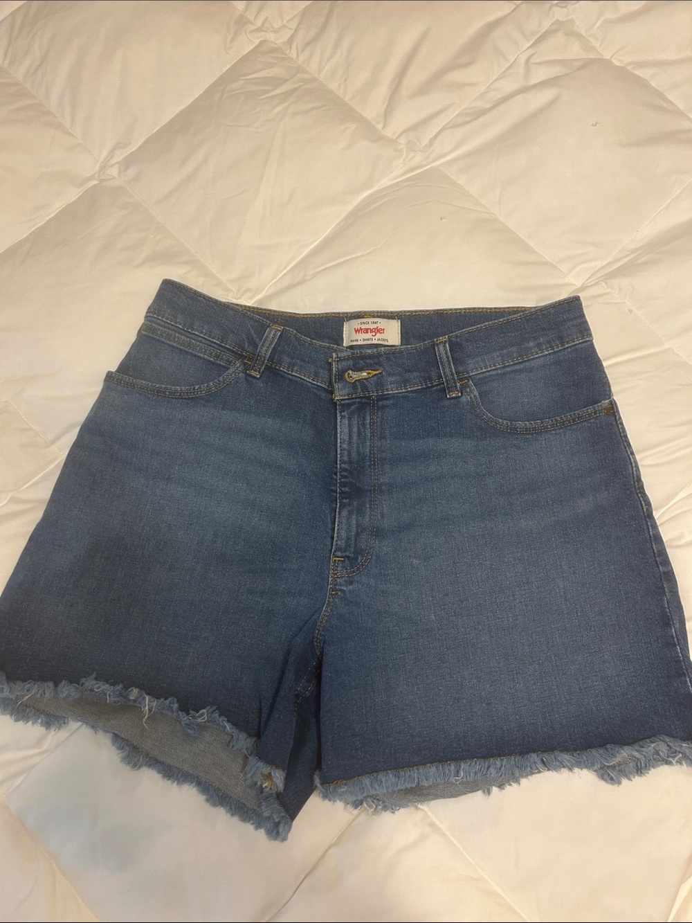 Wrangler Medium Blue Frayed Hem Denim Shorts